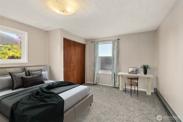 1250 N Broadway St, Aberdeen, WA 98520 - carpeted bedroom featuring a baseboard heating unit and a closet