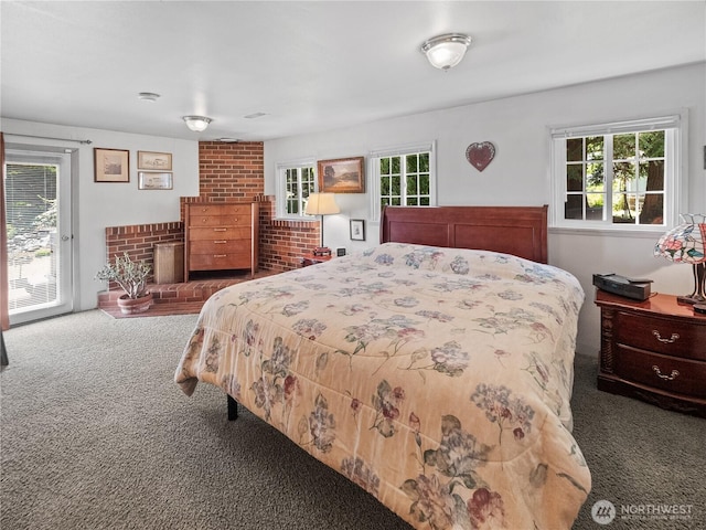 bedroom with carpet floors and access to outside