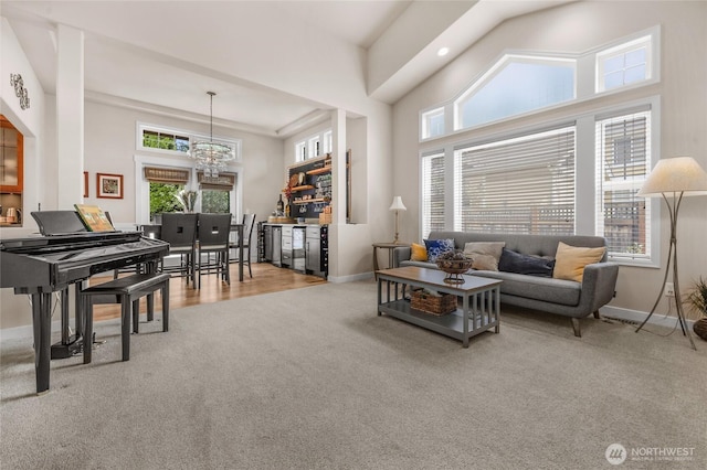 1401 241st St SE, Bothell, WA 98021 - carpeted living room with baseboards, healthy amount of natural light, and a high ceiling
