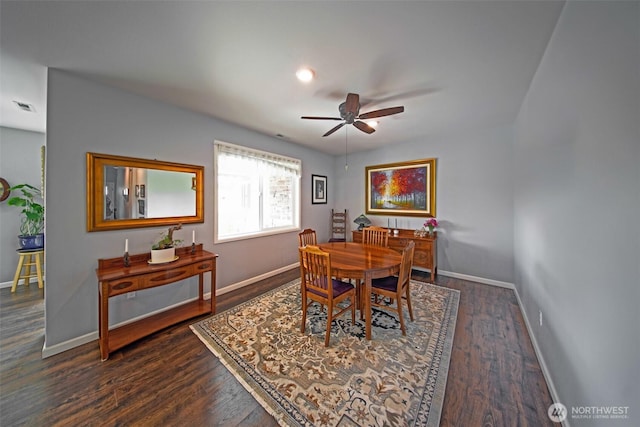 5042 Mariner St, Gig Harbor, WA 98332 - dining area with baseboards, a ceiling fan, and wood finished floors