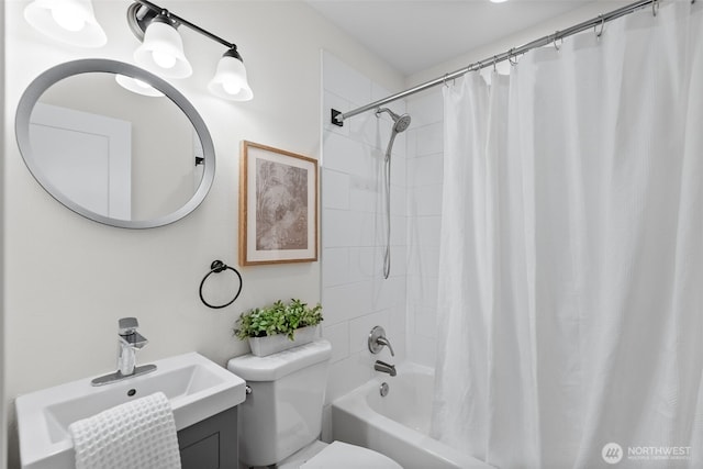354 Summit Ave, Fircrest, WA 98466 - full bathroom with toilet, vanity, and shower / bath combination with curtain