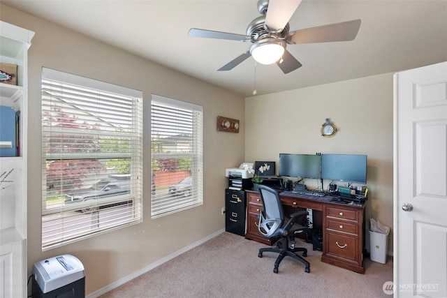 21032 Nordby Dr NW, Poulsbo, WA 98370 - home office featuring light carpet, a ceiling fan, and baseboards