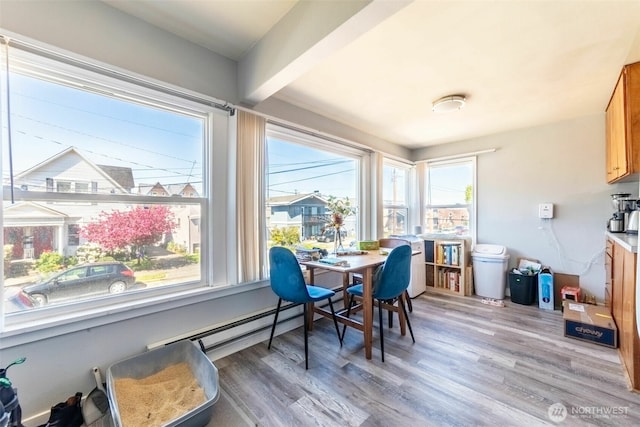 2630 58th Ave SW Unit 1-4, Seattle, WA 98116 - dining space with light wood finished floors and a baseboard heating unit