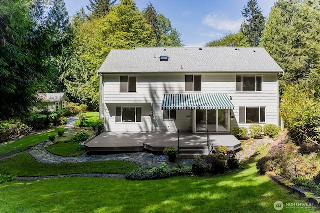 6336 286th Pl NE, Carnation, WA 98014 - rear view of house with a wooden deck and a yard