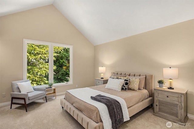 5874 169th Ave SE, Bellevue, WA 98006 - bedroom with light carpet, lofted ceiling, and baseboards