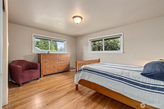 bedroom with multiple windows and light wood-type flooring