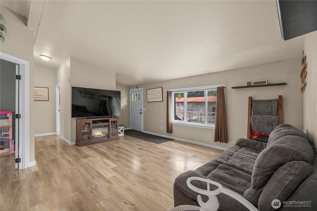 882 Independence Rd, Rochester, WA 98579 - living area featuring wood finished floors, baseboards, and a glass covered fireplace