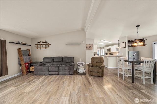 882 Independence Rd, Rochester, WA 98579 - living area featuring light wood-style flooring, a chandelier, and baseboards