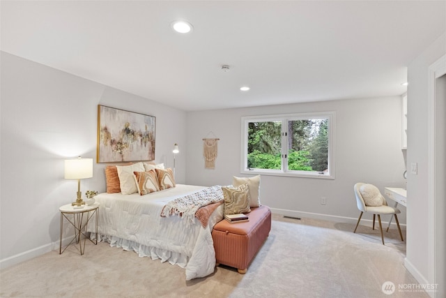 13004 Muir Dr NW, Gig Harbor, WA 98332 - bedroom featuring light carpet, baseboards, recessed lighting, and a desk