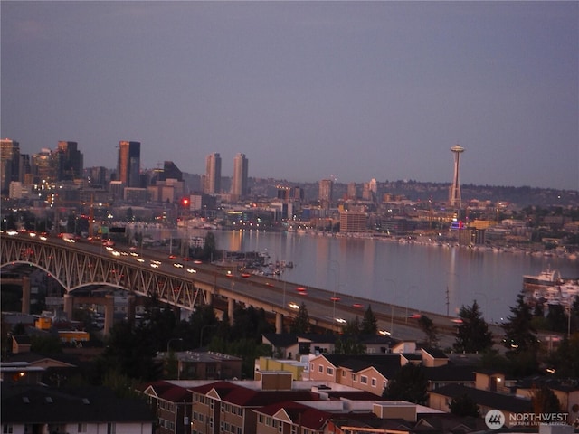 view of city featuring a notable bridge and a large body of water