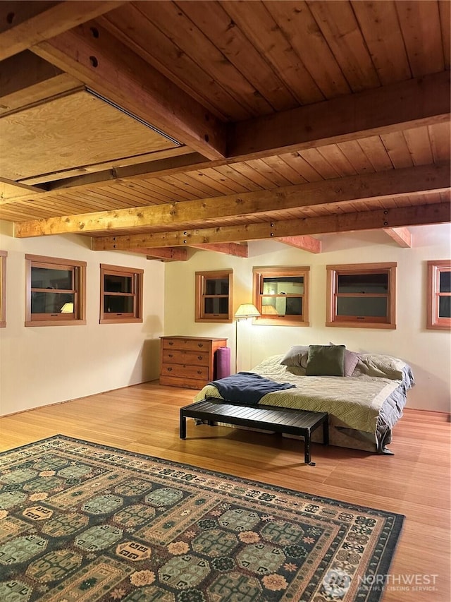 5790 NE Old Mill Rd NE, Bainbridge Island, WA 98110 - sitting room featuring beamed ceiling, wood ceiling, and wood finished floors
