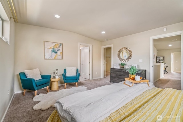 carpeted bedroom with baseboards and recessed lighting