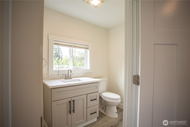 343 Hawkins Rd, Winlock, WA 98596 - half bathroom with toilet, wood finished floors, and vanity
