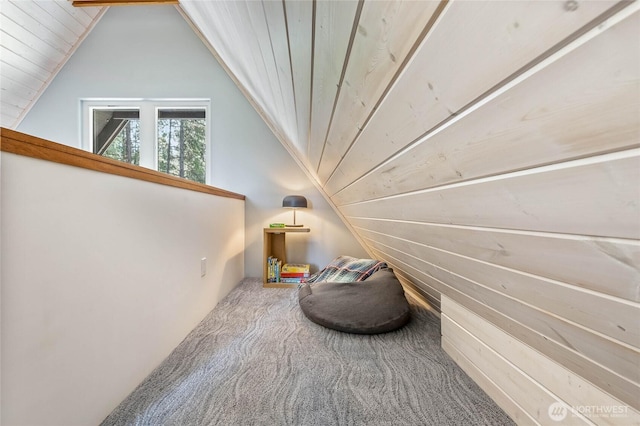 981 Nighthawk Ridge Ln, Leavenworth, WA 98826 - living area featuring carpet, lofted ceiling, and wood ceiling