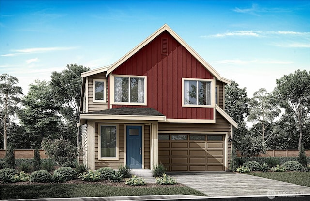 13302 SE 238th Pl Unit 7, Kent, WA 98042 - view of front of property featuring fence, an attached garage, driveway, and board and batten siding