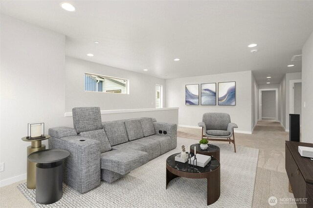 13302 SE 238th Pl Unit 7, Kent, WA 98042 - living room with light colored carpet, recessed lighting, and baseboards