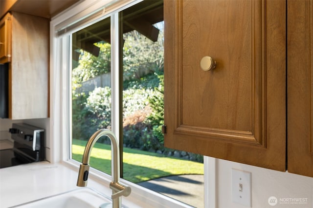 kitchen view of brown cabinetry