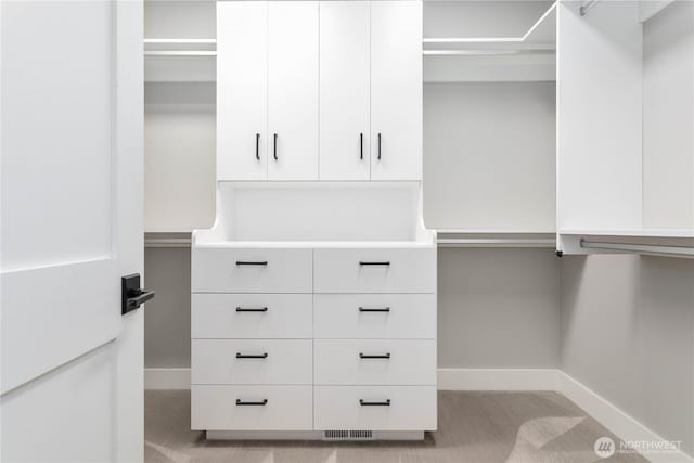 spacious closet featuring carpet flooring