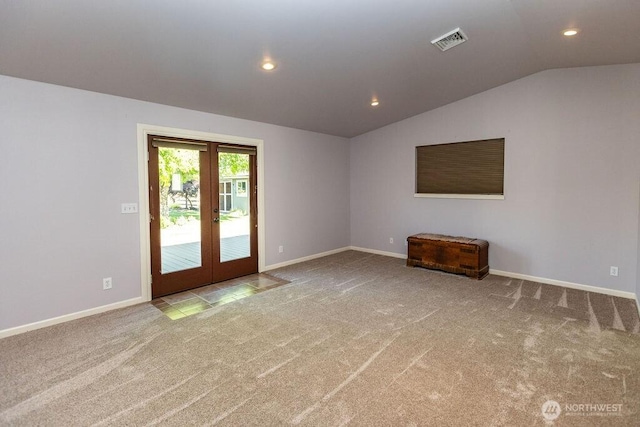 189 Hill Rd, Walla Walla, WA 99362 - carpeted empty room featuring french doors, lofted ceiling, baseboards, and recessed lighting