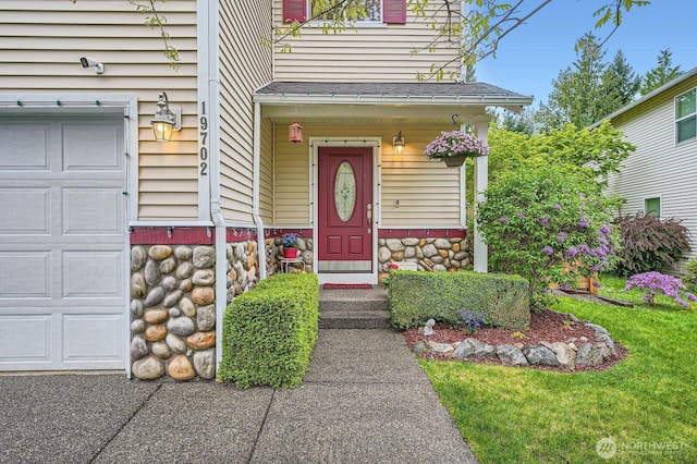 19702 99th Ct E, Bonney Lake, WA 98391 - entrance to property with stone siding and roof with shingles