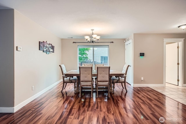 19702 99th Ct E, Bonney Lake, WA 98391 - dining area featuring a chandelier, wood finished floors, and baseboards