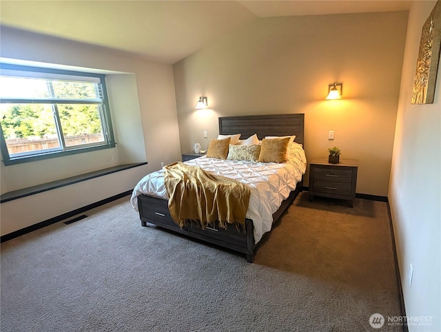 3447 Barry Pl, Mount Vernon, WA 98274 - bedroom featuring carpet, vaulted ceiling, and baseboards