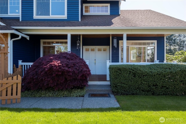 15704 124th Ave NE, Woodinville, WA 98072 - doorway to property with a shingled roof and covered porch
