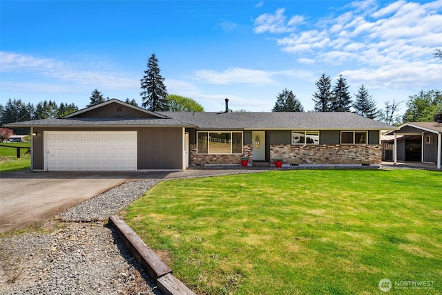 21803 NE Abernathy Rd, Yacolt, WA 98675 - single story home featuring driveway, an attached garage, a front lawn, and brick siding