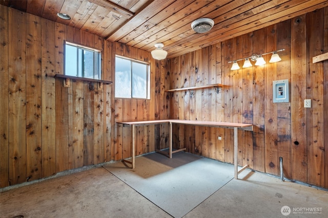 21803 NE Abernathy Rd, Yacolt, WA 98675 - misc room featuring wooden ceiling, wooden walls, and concrete flooring