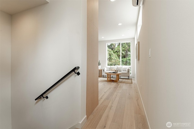 2108 15th Ave S Unit C, Seattle, WA 98144 - hallway featuring an upstairs landing, light wood-style floors, recessed lighting, and baseboards