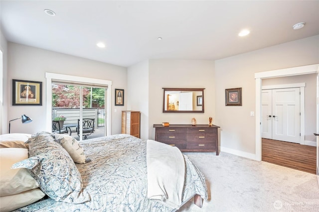 411 19th St NE Unit 9, East Wenatchee, WA 98802 - bedroom with access to outside, carpet, baseboards, and recessed lighting