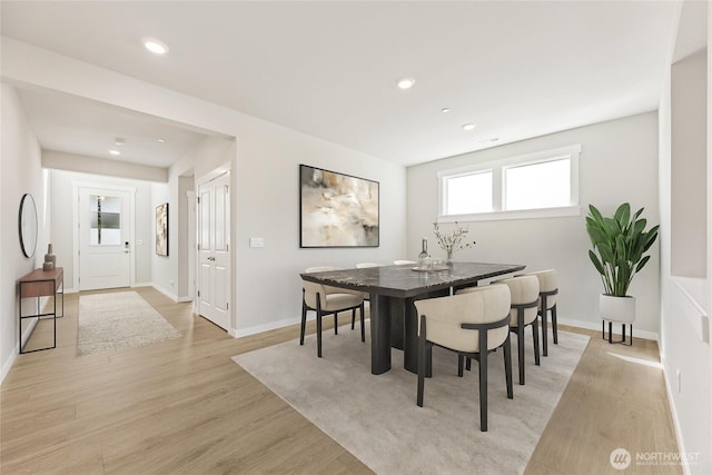 13436 NE 105th Ct Unit 17, Kirkland, WA 98033 - dining area with light wood-type flooring, baseboards, and recessed lighting