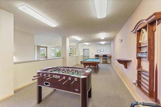 10109 186th St E Unit 249, Puyallup, WA 98371 - playroom featuring carpet flooring, a textured ceiling, pool table, and baseboards