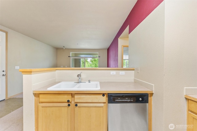 10109 186th St E Unit 249, Puyallup, WA 98371 - kitchen featuring dishwasher, a sink, light countertops, and light brown cabinetry