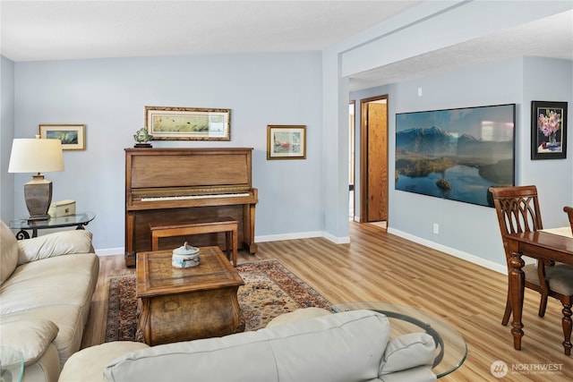 living room featuring wood finished floors and baseboards
