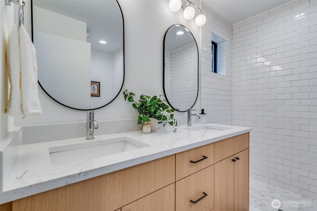 22513 Clearland Ln SE, Yelm, WA 98597 - bathroom with double vanity and tiled shower