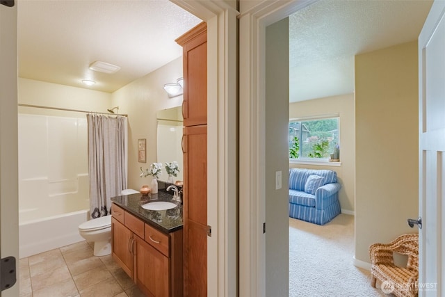 8070 Kispiox Rd, Blaine, WA 98230 - full bath featuring vanity, toilet, shower / bath combination with curtain, and a textured ceiling
