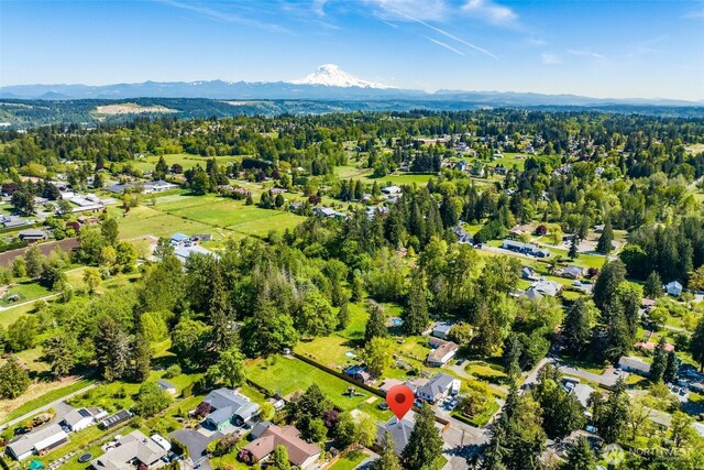 aerial view of property's location with a mountain backdrop