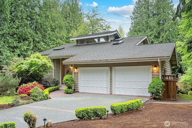 21016 NE 33rd Pl, Sammamish, WA 98074 - mid-century modern home with roof with shingles, a garage, and driveway
