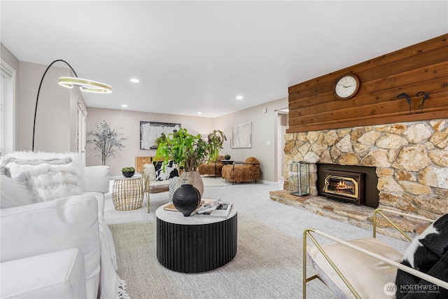 21016 NE 33rd Pl, Sammamish, WA 98074 - carpeted living area featuring a fireplace and recessed lighting