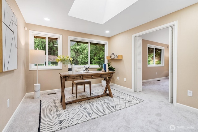 21016 NE 33rd Pl, Sammamish, WA 98074 - home office with carpet flooring, recessed lighting, baseboards, and a skylight