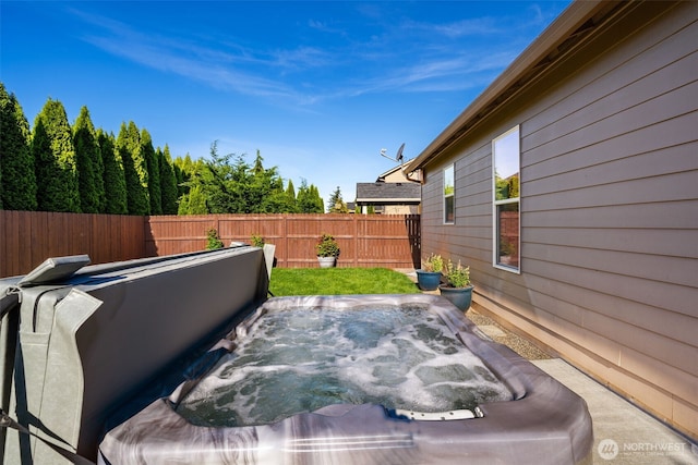 15325 NE 106th St, Vancouver, WA 98682 - view of patio / terrace with a fenced backyard and a hot tub