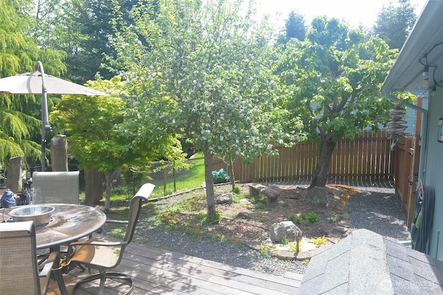 deck featuring outdoor dining space and a fenced backyard