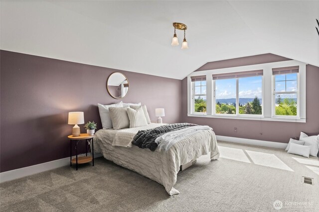 1533 S Sunset Dr, Tacoma, WA 98465 - bedroom with carpet floors, baseboards, and lofted ceiling