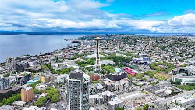 view of urban area with a large body of water