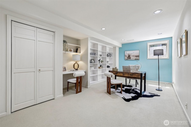 6222 139th Pl SE, Bellevue, WA 98006 - office area with carpet flooring, recessed lighting, baseboards, and built in features