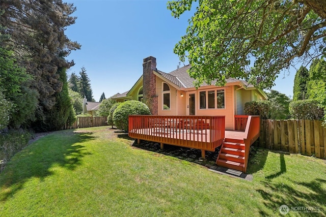 6222 139th Pl SE, Bellevue, WA 98006 - rear view of property featuring a chimney and a wooden deck
