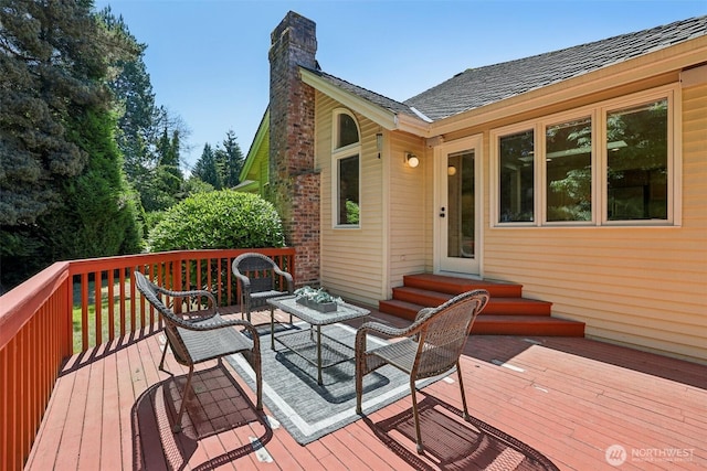 6222 139th Pl SE, Bellevue, WA 98006 - wooden deck featuring entry steps and an outdoor living space