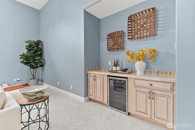 1038 Belfair Rd, Bellevue, WA 98004 - indoor dry bar with wine cooler, light colored carpet, and baseboards