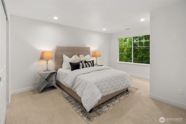 829 232nd Pl NE, Sammamish, WA 98074 - bedroom featuring baseboards, light carpet, and recessed lighting